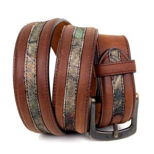 ROCKY BROWN GENUINE LEATHER 1.5"Wd COMO CANVAS CASUAL MEN'S BELT Sz 36 (B52